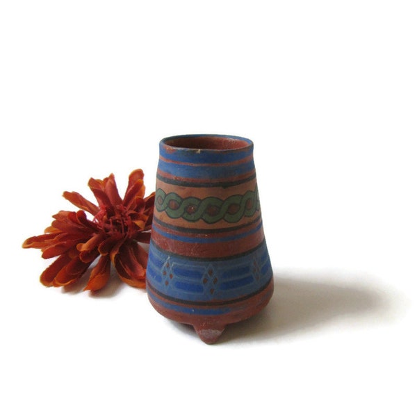 Mexican Terra Cotta Vase; Mexican Pottery, Mexican Pottery Vase, Southwest Vase, Cabinet Vase, Mini Vase, Miniature Vase