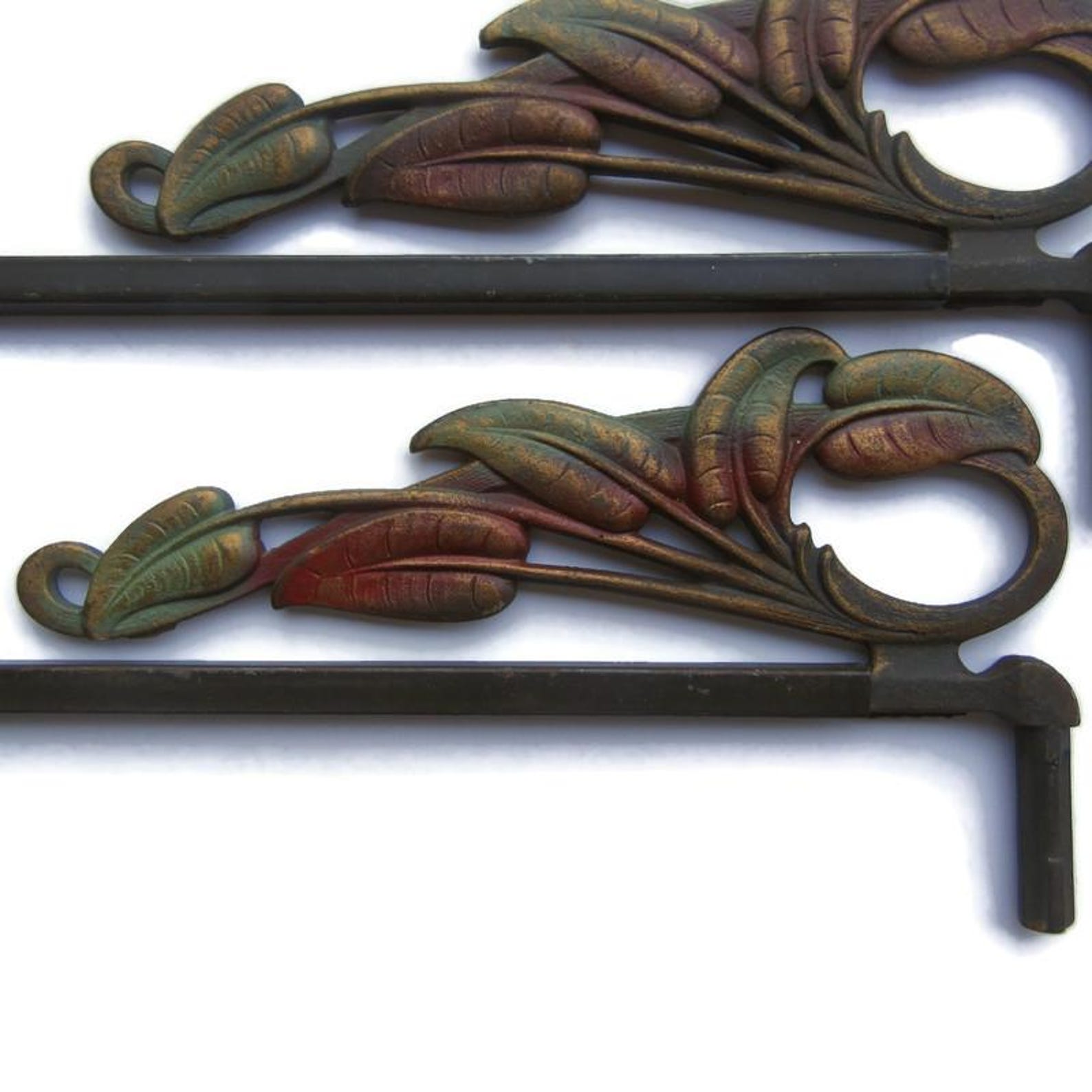 Antique Cast Metal Swing Arm Curtain Rods, Antique Art Nouveau Swing