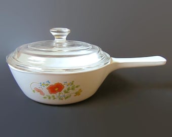 Corning Ware Wildflower Skillet with Lid, P-81-B, 1977-1984; Corning Ware Skillet, Ceramic Skillet, Personal Size Skillet, Small Skillet