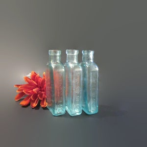 3-IN-ONE Oil Co. Bottle, 3 3/4&quot;, 3 Oz., 1905-1910; Antique Aqua Bottle, Antique Blue Bottle, Antique Embossed Bottle, Antique Oil Bottle