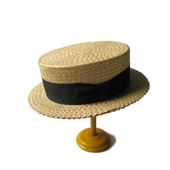 Color Stitch Straw Boater with Veiling Detail