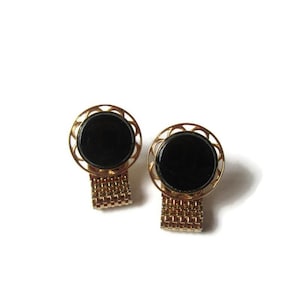 Vintage Cufflinks; Vintage Gemstone Cufflinks, Vintage Black Onyx Cufflinks, Vintage Black Onyx Cufflinks, Vintage Gold Tone Cufflinks