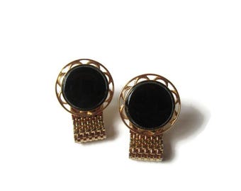 Vintage Cufflinks; Vintage Gemstone Cufflinks, Vintage Black Onyx Cufflinks, Vintage Black Onyx Cufflinks, Vintage Gold Tone Cufflinks