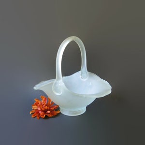 Indiana Glass Co. Tiara Exclusives &quot;Village Guild&quot; Satin Glass Basket; 1970&#39;s