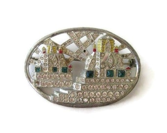 Art Deco Worlds Fair Brooch, G.G.I.E. Rhinestone Pin