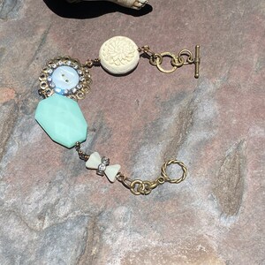 Robin Egg Blue Flat Bead Brass connector Bracelet