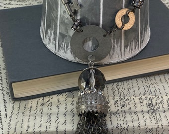 Necklace silver big pendant rhinestone