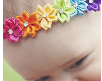 Baby girls headband, multi color headband, girls accessories,  ribbon flowers headband,  girls clothing, Photo Prop, fits 2 to 10yrs