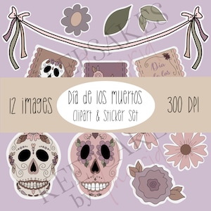 Day of the Dead/Dia de los Muertos Clipart und Aufkleber Set - NUR FÜR DEN PERSÖNLICHEN GEBRAUCH