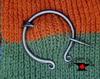 Hand forge penannular shawl pin, cloak pin, wool blanket pin