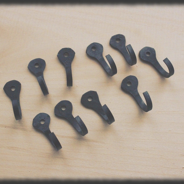 10 Small Rustic Wall Hooks 1 1/4" (32mm) Nail hooks with screws, Blacksmith made, Great for jewelry, keys,rings,organizer, straight cut end.