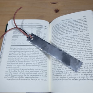 6th anniversary personalized bookmark, Blacksmith made steel bookmark engravered wedding gift with leather tassel