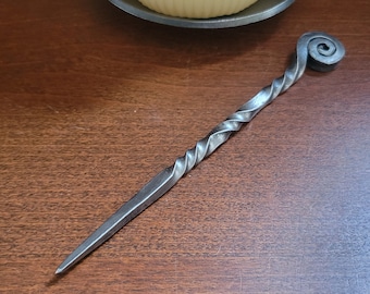 leather scribe, Merlin stick, forged hair pin, candle scribe, Blacksmith made.