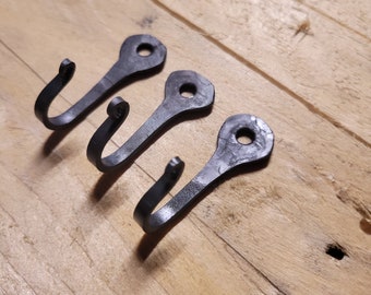 3 hook set. Medium Rustic Wall Hooks , Blacksmith made hooks for DIY wood project kitchen hooks key holder cast iron hooks