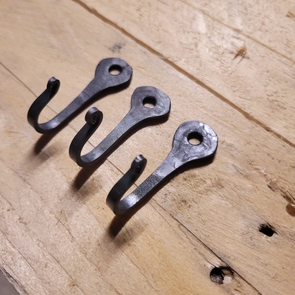 3 hook set. Medium Rustic Wall Hooks , Blacksmith made hooks for DIY wood project kitchen hooks key holder cast iron hooks