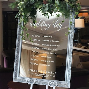 Order Of The Day Mirror Wedding Sign • DIY Easy with Vinyl Lettering/Vinyl Stickers • Perfect for Glass & Acrylic Steets