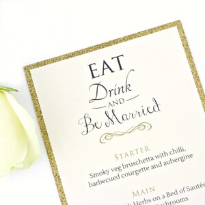 Luxury Gold Glitter Wedding Menu / Food Card Menus 20 Colors Available Matching Modern Invitations and Reception Stationary Suites image 2