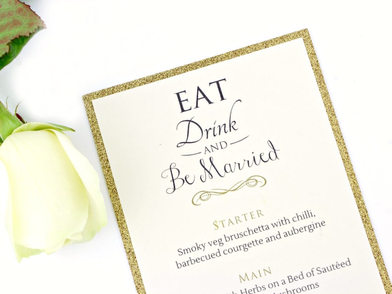 Luxury Gold Glitter Wedding Menu / Food Card Menus 20 Colors Available Matching Modern Invitations and Reception Stationary Suites image 2