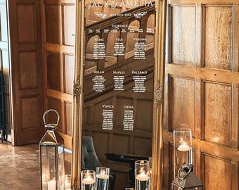 Plano de asientos personalizado con espejo para bodas: plano de mesa con calcomanías de vinilo DIY con diseños y fuentes de lujo
