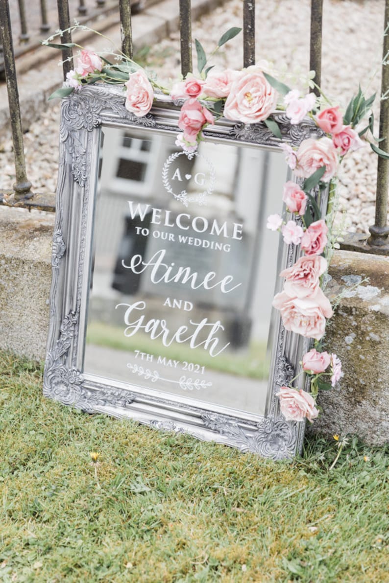 Mirror Wedding Welcome Sign DIY Easy with Vinyl Lettering/Vinyl Stickers Perfect for Glass & Acrylic signs Video instructions image 6