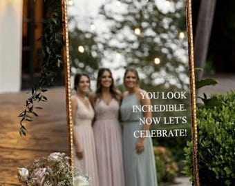 Pegatina de espejo para selfies de boda - Calcomanía de vinilo con nombres personalizados - Sin aranceles de importación a EE. UU. - Letrero de espejo para selfies DIY para fotos de invitados