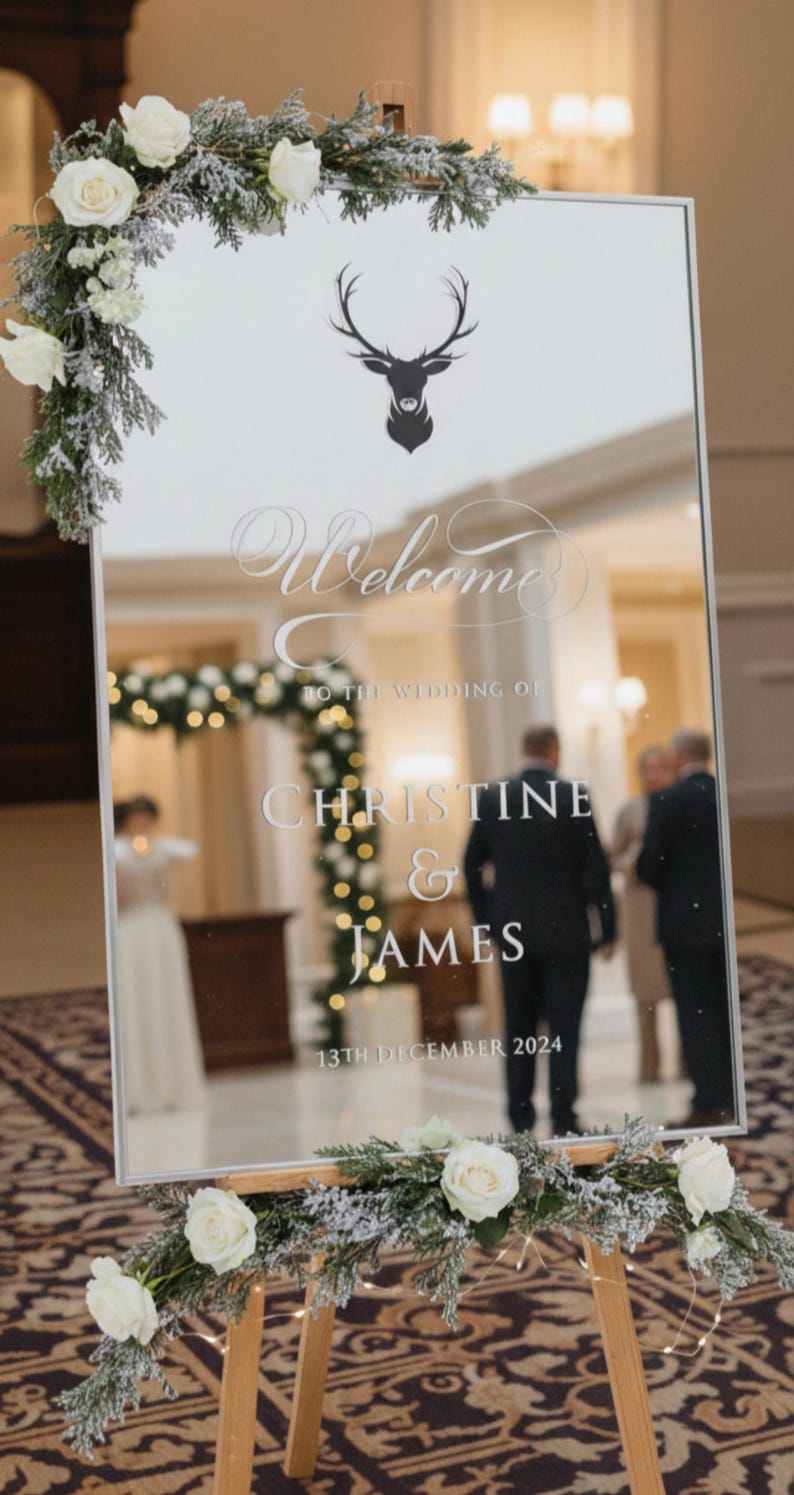 Mirror Welcome Sign - Custom Wedding Vinyl Decal (White or Gold) image 1