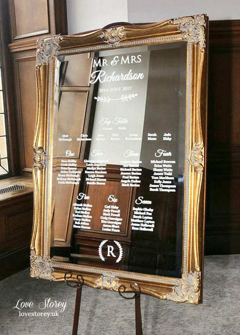 Plan de table de mariage miroir avec polices de calligraphie | Etsy