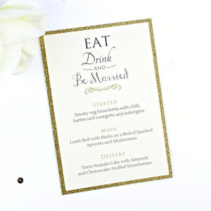 Luxury Gold Glitter Wedding Menu / Food Card Menus 20 Colors Available Matching Modern Invitations and Reception Stationary Suites image 1