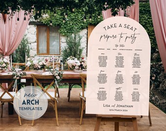 Arch Acrylic Seating Chart • Arch Table Plan • Four Pre-Designed Templates and 100+ fonts • Physical Item • Wedding Acrylic Seating Chart