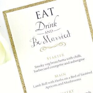 Luxury Gold Glitter Wedding Menu / Food Card Menus 20 Colors Available Matching Modern Invitations and Reception Stationary Suites image 3