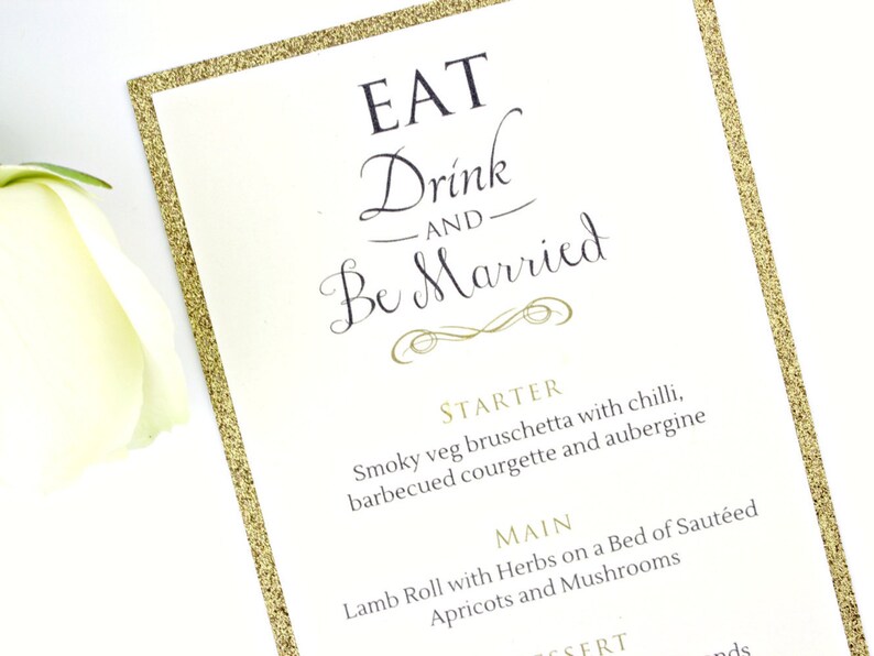 Luxury Gold Glitter Wedding Menu / Food Card Menus 20 Colors Available Matching Modern Invitations and Reception Stationary Suites image 3