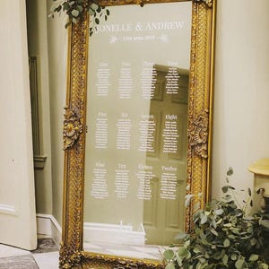 Plano de asientos para boda personalizado - Plano de mesas con espejo y pegatinas de vinilo - Plantillas exclusivas de calcomanías DIY