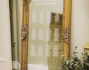 Personalised Wedding Seating Chart - Mirror Table Plan with Vinyl Stickers - Exclusive DIY Decal Templates
