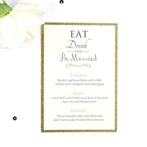 Luxury Gold Glitter Wedding Menu / Food Card Menus 20 Colors Available Matching Modern Invitations and Reception Stationary Suites image 4