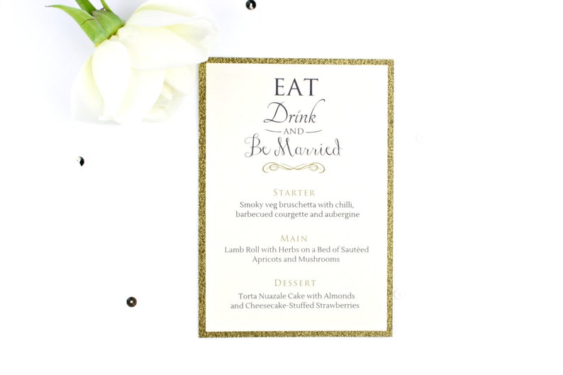 Luxury Gold Glitter Wedding Menu / Food Card Menus 20 Colors Available Matching Modern Invitations and Reception Stationary Suites image 4