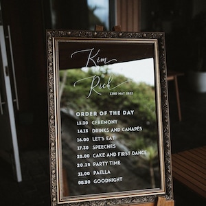 Plaque de mariage miroir Ordre du jour • Facile à faire soi-même avec des lettres en vinyle/des autocollants en vinyle • Parfait pour les bâtiments en verre et en acrylique