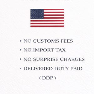 The image is a poster with the text "USA Orders" and an American flag, indicating that the poster is promoting a service that does not charge customs fees, no import tax, no surprise charges, and delivers a duty-paid service.