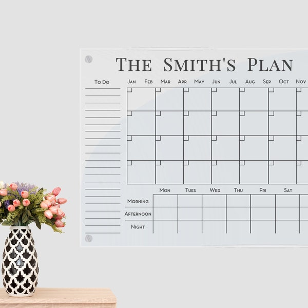 Acrylic Calendar, Family Weekly Planner Floating Dry Erase  Personalised Zoom Backdrop Modern Design made in UK Home Decor A0, A1, A2 Large