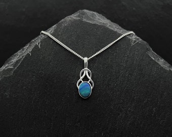 Celtic Australian Opal Doublet Pendant Sterling Silver Celtic Necklace Elven Jewelry. Light Blue Opal Necklace October Birthstone Jewelry