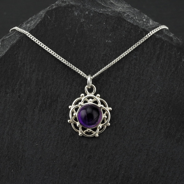 Victorian Amethyst Necklace Sterling Silver Edwardian Jewelry Scottish Gifts. Victorian Necklace February Birthstone Jewelry Gift. Gemstone