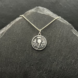 Scottish Thistle Necklace Sterling Silver Jewelry. Celtic Necklace Outlander Jewelry. Flower Necklace Scottish Jewelry Gift. Coin Necklace
