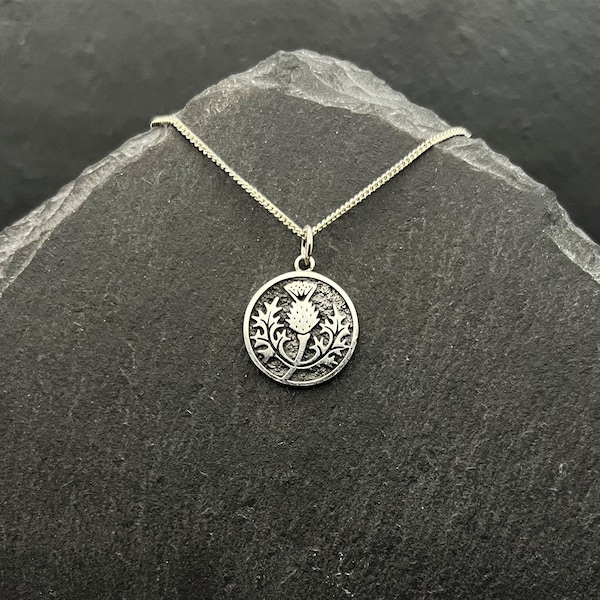 Scottish Thistle Necklace Sterling Silver Jewelry. Celtic Necklace Outlander Jewelry. Flower Necklace Scottish Jewelry Gift. Coin Necklace