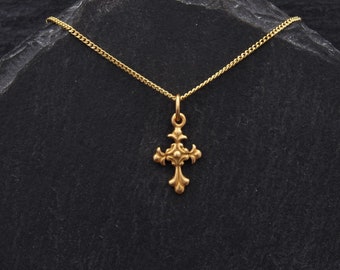 Gold Cross Necklace Celtic Jewelry Gift For Women. Tiny Medieval Cross Gold Necklace Outlander Jewelry Scottish Gift. Gold Vermeil Jewelry