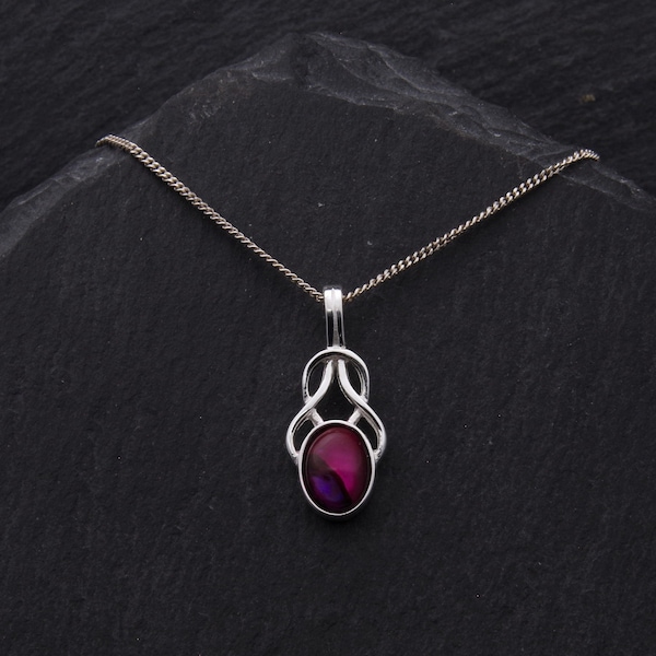 Collier celtique ormeau rose violet Collier ormeau en argent sterling Bijoux écossais Cadeaux de l'étranger. Bijoux d'été avec collier de coquillages Paua