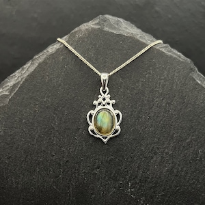 Victorian Labradorite Necklace Sterling Silver Jewelry Edwardian Pendant Scottish Jewelry. Victorian Necklace Outlander Jewelry Wedding Gift