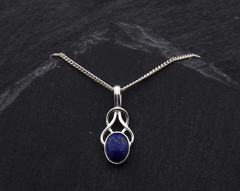 Celtic Lapis Lazuli Pendant Sterling Silver Celtic Necklace Scottish Jewelry Outlander Gifts. Gemstone Necklace Summer Jewelry Bride Gift