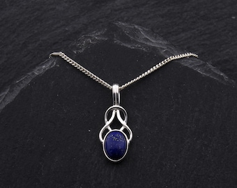 Pendentif celtique en lapis lazuli en argent sterling, collier celtique, bijoux écossais, cadeaux pour l'étranger. Collier de pierres précieuses, bijoux d'été, cadeau de mariée