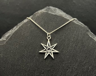 Moonlight Mysteries Large Sterling Silver Septagram Pendant - 1 1/4 Inch Fairy Star Necklace