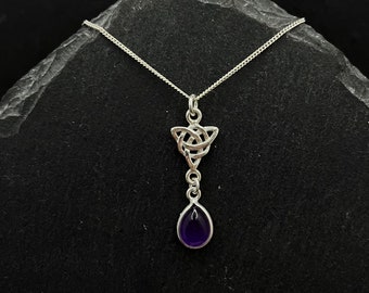 Amethyst Necklace Celtic Trinity Knot Sterling Silver. Elven Pendant Celtic Necklace Witch Jewelry. February Birthstone Scottish Jewelry