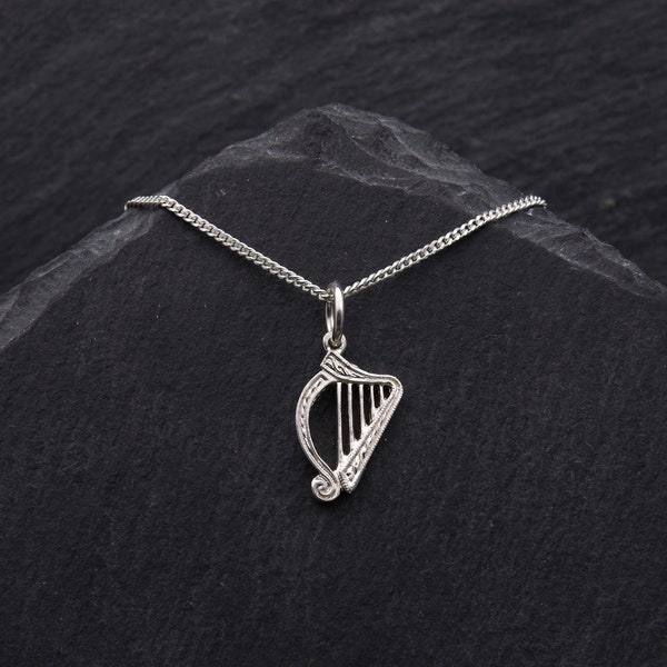 Celtic Harp Necklace Sterling Silver Music Teacher Gift Scottish Jewelry. Mary Queen of Scots Harp Pendant Celtic Jewelry. Irish Jewelry